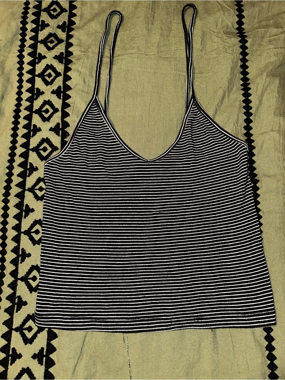 Striped V-Neck Spaghetti Strap Tank Top - Black & White